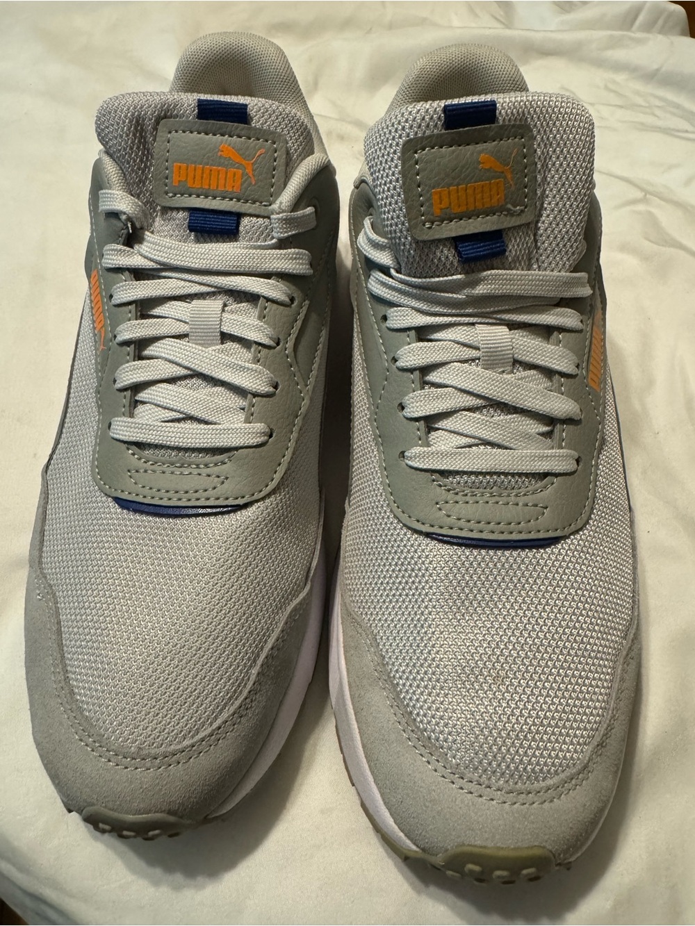 Puma Men's Light Gray Sneakers with Orange Accents